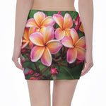Pink And Yellow Plumeria Flower Print Pencil Mini Skirt