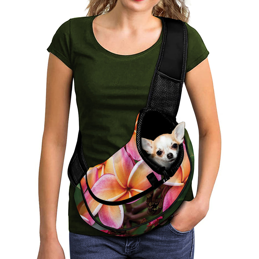 Pink And Yellow Plumeria Flower Print Pet Sling Carrier