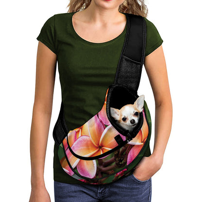 Pink And Yellow Plumeria Flower Print Pet Sling Carrier