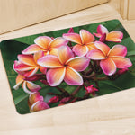 Pink And Yellow Plumeria Flower Print Polyester Doormat