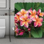 Pink And Yellow Plumeria Flower Print Polyester Shower Curtain