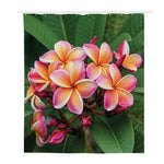 Pink And Yellow Plumeria Flower Print Polyester Shower Curtain