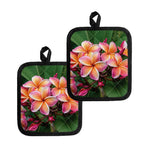 Pink And Yellow Plumeria Flower Print Pot Holders