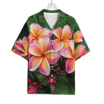Pink And Yellow Plumeria Flower Print Rayon Hawaiian Shirt