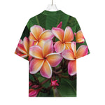 Pink And Yellow Plumeria Flower Print Rayon Hawaiian Shirt
