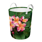 Pink And Yellow Plumeria Flower Print Round Laundry Basket