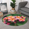 Pink And Yellow Plumeria Flower Print Round Rug