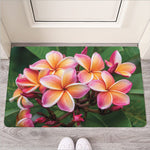 Pink And Yellow Plumeria Flower Print Rubber Doormat