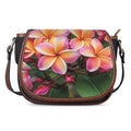 Pink And Yellow Plumeria Flower Print Saddle Bag