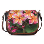 Pink And Yellow Plumeria Flower Print Saddle Bag