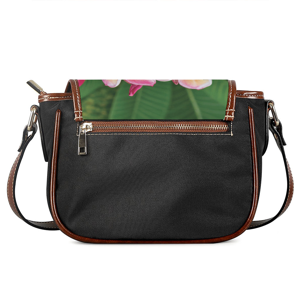 Pink And Yellow Plumeria Flower Print Saddle Bag