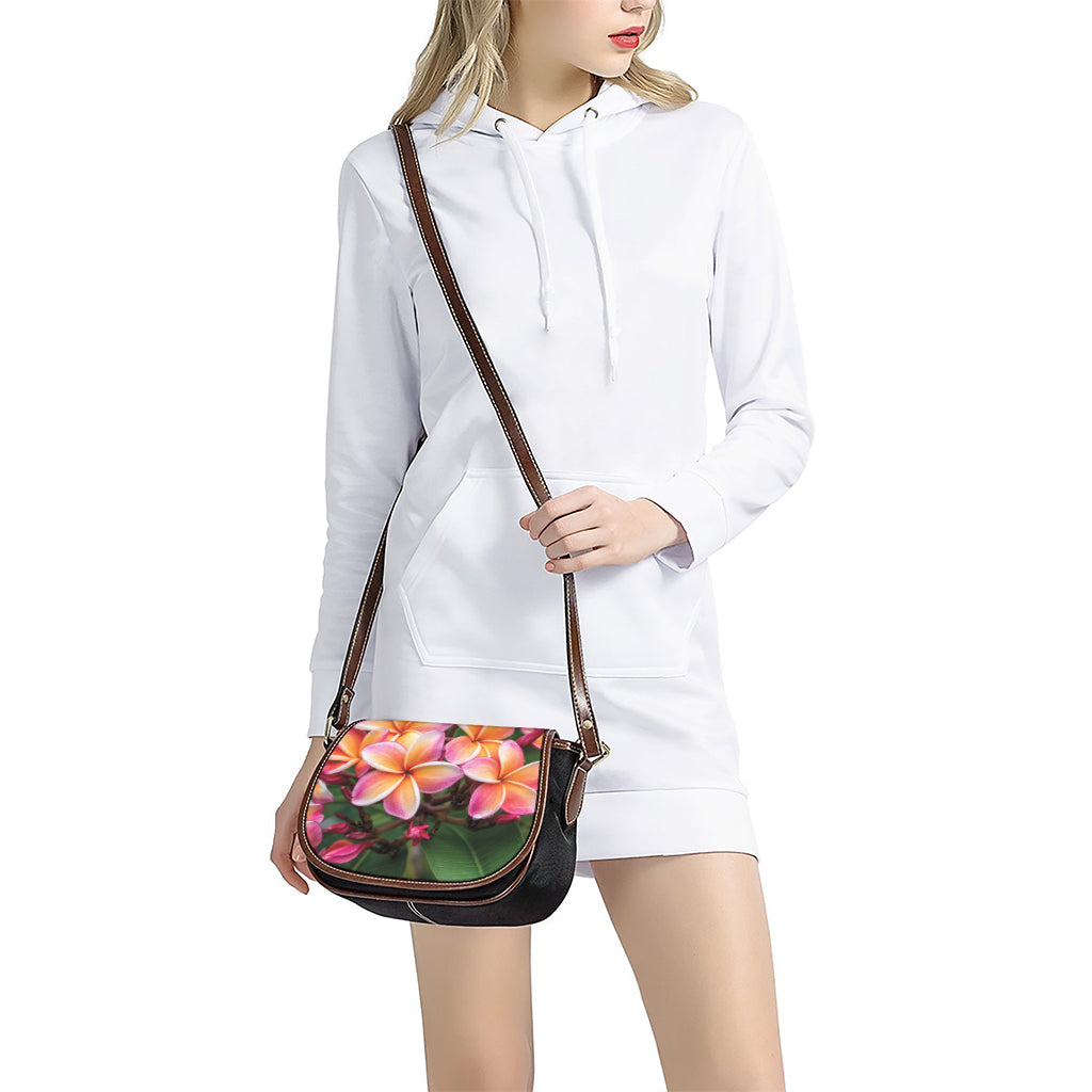 Pink And Yellow Plumeria Flower Print Saddle Bag