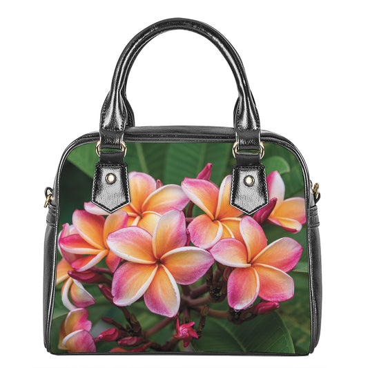 Pink And Yellow Plumeria Flower Print Shoulder Handbag