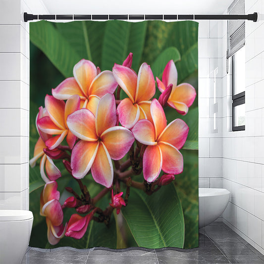 Pink And Yellow Plumeria Flower Print Shower Curtain