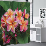 Pink And Yellow Plumeria Flower Print Shower Curtain