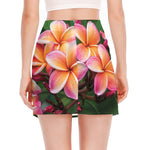Pink And Yellow Plumeria Flower Print Side Slit Mini Skirt