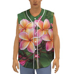 Pink And Yellow Plumeria Flower Print Sleeveless Baseball Jersey