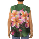 Pink And Yellow Plumeria Flower Print Sleeveless Baseball Jersey