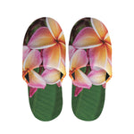Pink And Yellow Plumeria Flower Print Slippers