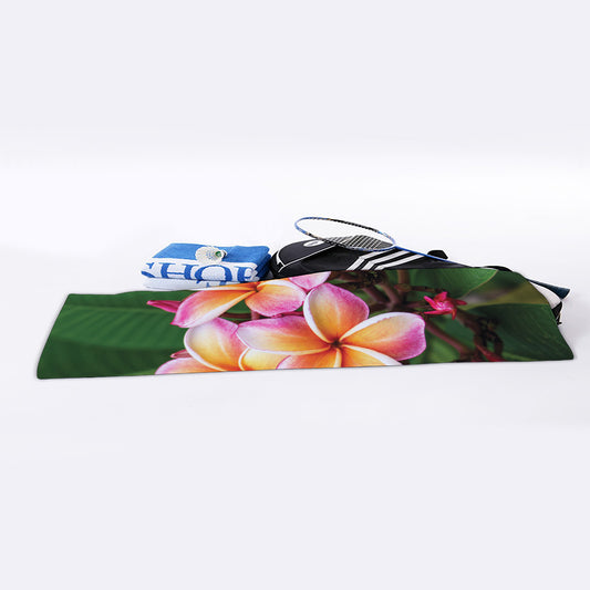 Pink And Yellow Plumeria Flower Print Sports Towel