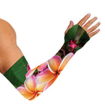 Pink And Yellow Plumeria Flower Print Sun Protection Arm Sleeves