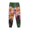 Pink And Yellow Plumeria Flower Print Sweatpants