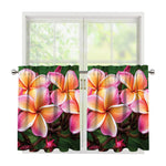 Pink And Yellow Plumeria Flower Print Tier Curtains