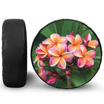Pink And Yellow Plumeria Flower Print Tire Cover