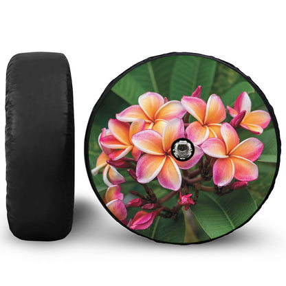 Pink And Yellow Plumeria Flower Print Tire Cover With Camera Hole