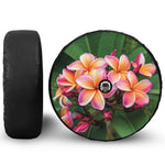 Pink And Yellow Plumeria Flower Print Tire Cover With Camera Hole