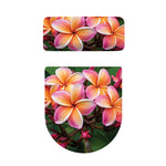 Pink And Yellow Plumeria Flower Print Toilet Lid And Tank Cover Set