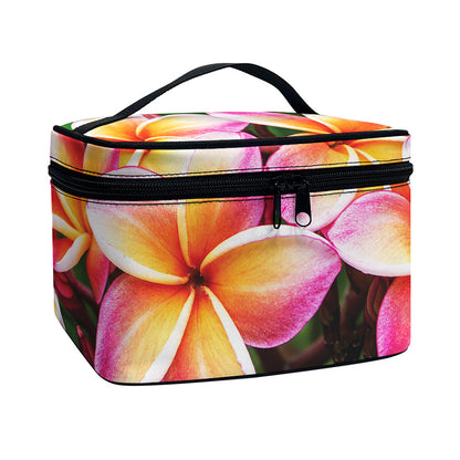 Pink And Yellow Plumeria Flower Print Travel Makeup Bag
