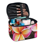Pink And Yellow Plumeria Flower Print Travel Makeup Bag