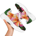 Pink And Yellow Plumeria Flower Print White Chunky Shoes