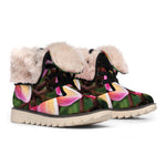 Pink And Yellow Plumeria Flower Print Winter Boots
