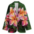 Pink And Yellow Plumeria Flower Print Women's Cotton Blazer