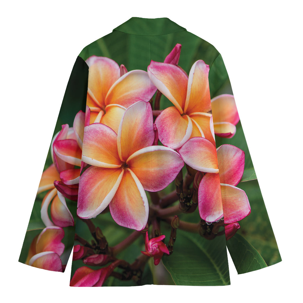 Pink And Yellow Plumeria Flower Print Women's Cotton Blazer