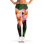 Pink And Yellow Plumeria Flower Print Women's Leggings