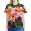 Pink And Yellow Plumeria Flower Print Women's Polo Shirt