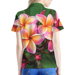 Pink And Yellow Plumeria Flower Print Women's Polo Shirt