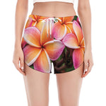 Pink And Yellow Plumeria Flower Print Women's Split Running Shorts