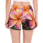 Pink And Yellow Plumeria Flower Print Women's Split Running Shorts