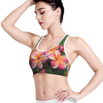 Pink And Yellow Plumeria Flower Print Women's Sports Bra