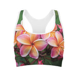 Pink And Yellow Plumeria Flower Print Women's Sports Bra