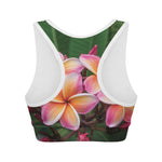 Pink And Yellow Plumeria Flower Print Women's Sports Bra