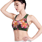 Pink And Yellow Plumeria Flower Print Women's Sports Bra