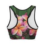 Pink And Yellow Plumeria Flower Print Women's Sports Bra