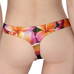 Pink And Yellow Plumeria Flower Print Women's Thong