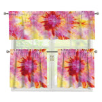 Pink And Yellow Tie Dye Print 3 Piece Kitchen Curtains