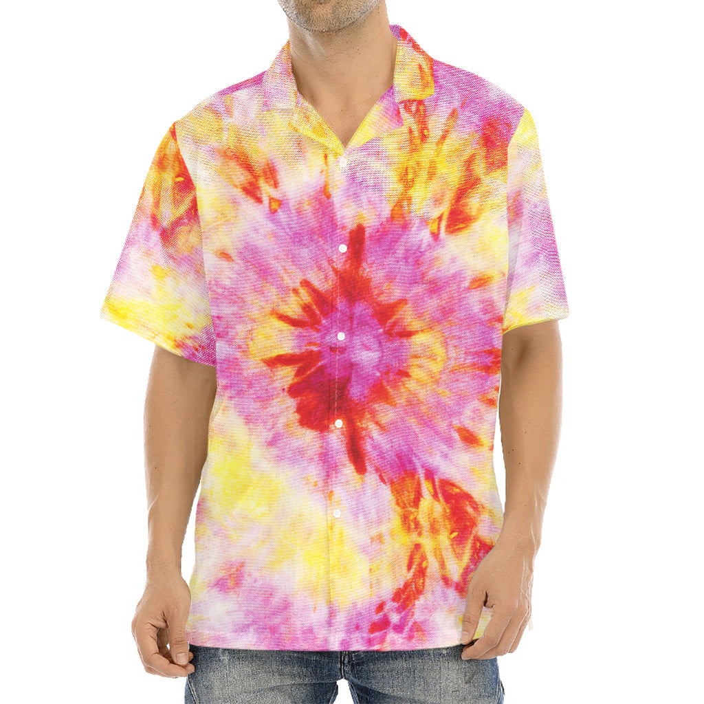 Pink And Yellow Tie Dye Print Aloha Shirt